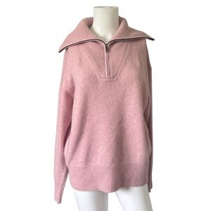 C by Bloomingdales Pink Cashmere Half Zip Sweater Pullover Womens Size Medium M